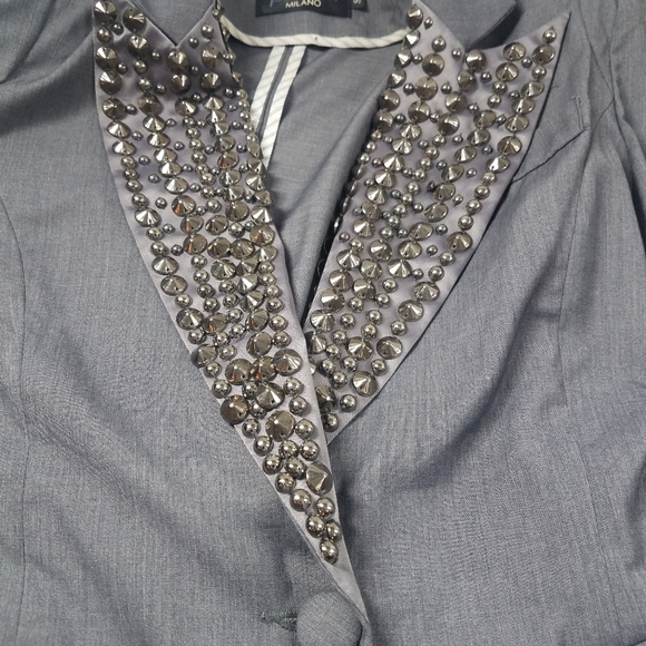 P.Luca Milano Gray Studded Suit Blazer Jacket - Picture 9 of 13